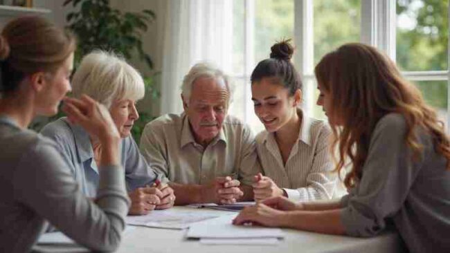 Navigating sibling conflict over elderly parent care, Concept art for illustrative purpose, tags: pflege und - Monok